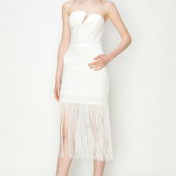 NWT White Strapless Fringe Bodycon Dress @The King Kouture Boutique - Picture 4 of 10